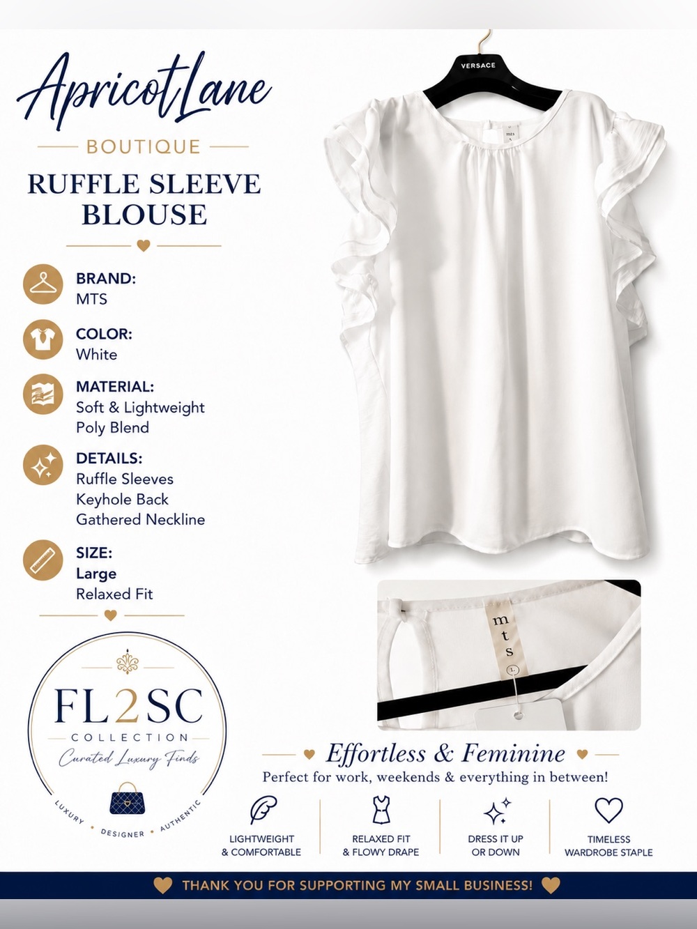mts White Ruffle Sleeve Blouse